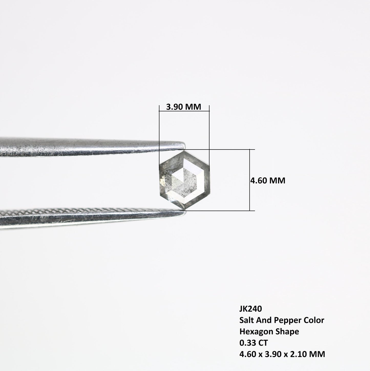 0.33 CT Hexagon Salt and Pepper Diamond | Loose Natural Grey Diamond | Earth-Mined Gemstone | Unique Gift for Engagement or Anniversary