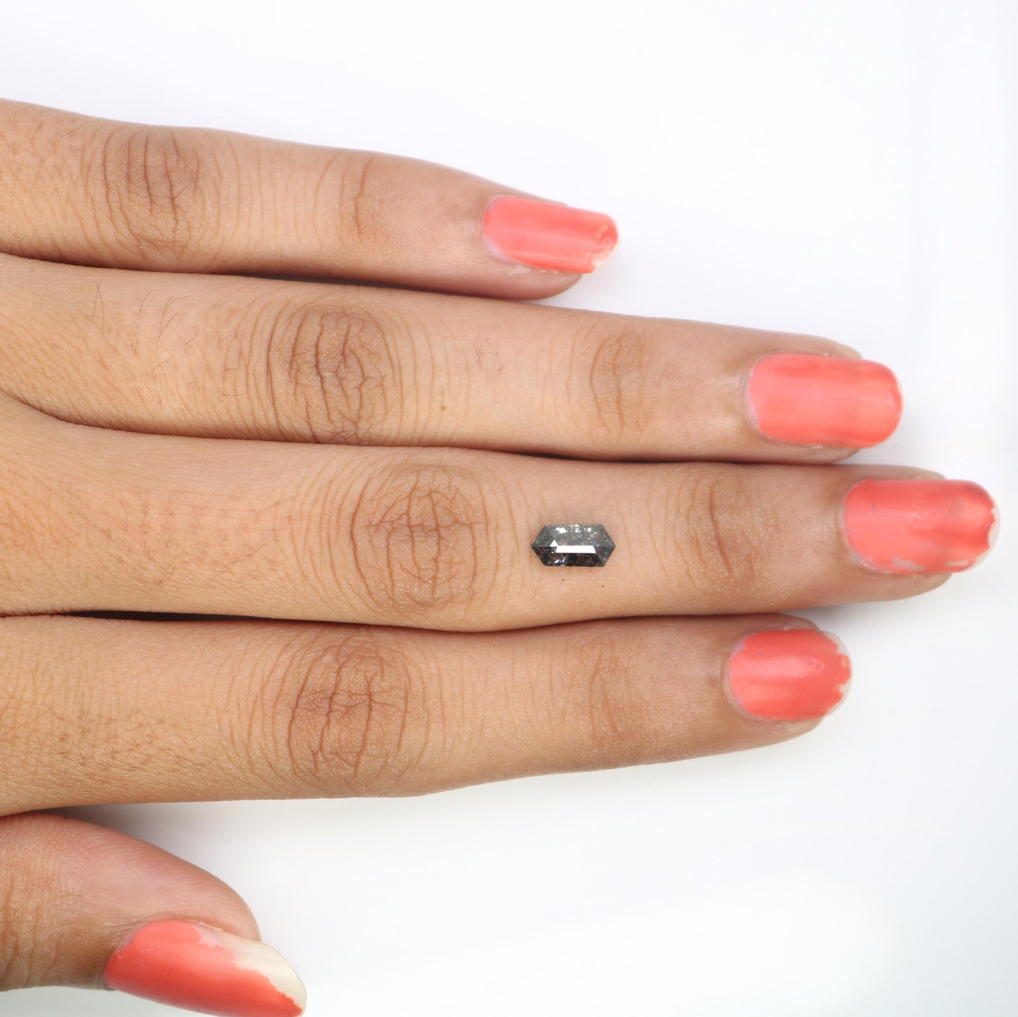 0.63 CT Elongated Hexagon Salt and Pepper Diamond | Loose Grey Natural Stone | Exquisite Rose Cut | Unique Gift for Holiday Celebrations