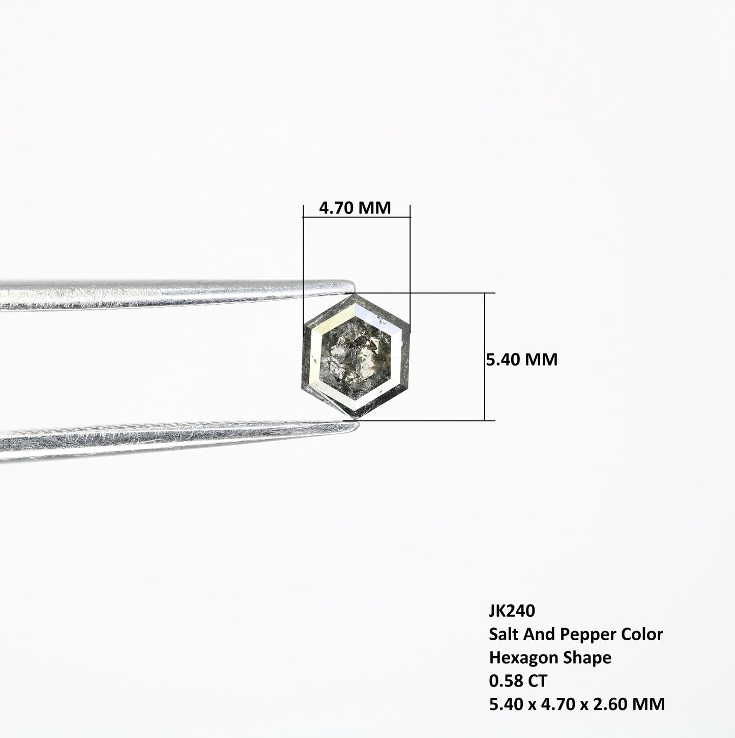 0.58 CT Hexagon Diamond | Loose Natural Salt and Pepper Gem | Sourced Grey Stone | Perfect for Custom Engagement Rings Distinctive Jewelry