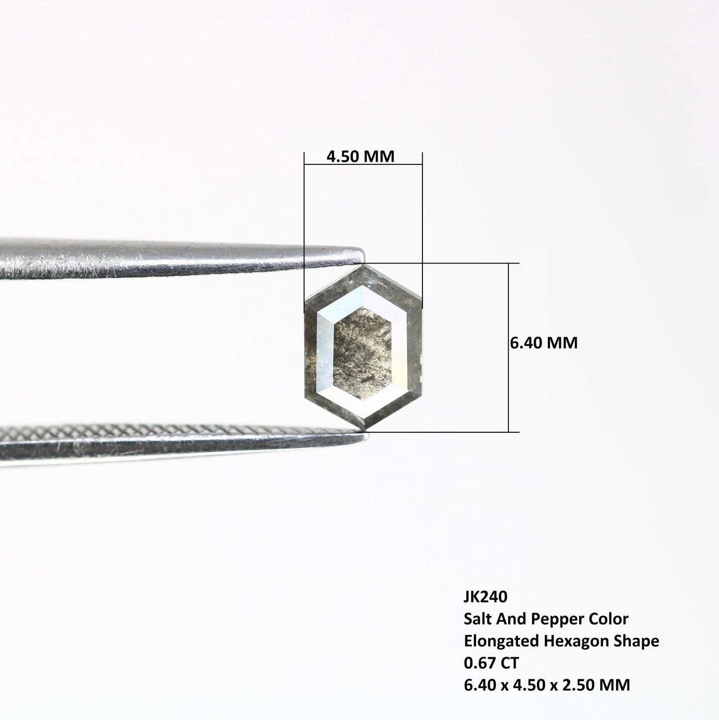 0.67 CT Elongated Hexagon Salt and Pepper Diamond | Loose Grey Natural Gem | Distinctive Rose Cut | Unique Gift for Cherished Moments