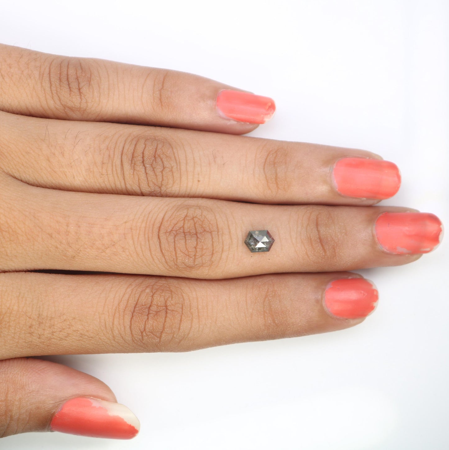 0.67 CT Elongated Hexagon Salt and Pepper Diamond | Loose Grey Natural Gem | Distinctive Rose Cut | Unique Gift for Cherished Moments