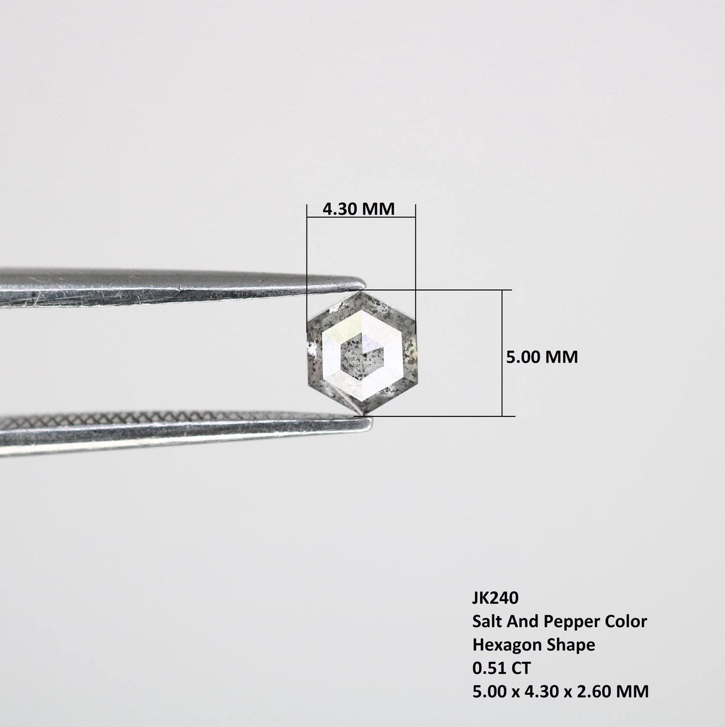 0.51 CT Hexagon Cut Salt and Pepper Diamond | Loose Natural Grey Stone | Mined Gem | Unique Gift for Engagements and Custom Jewelry