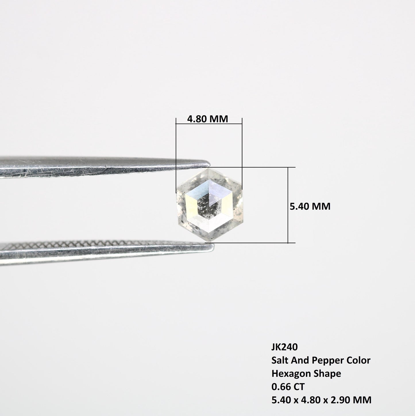 0.66 CT Earth Mined Diamond, Hexagon Salt and Pepper Diamond, Grey Color Loose Natural Diamond, Real Rose Cut Diamond For Anniversary Rings
