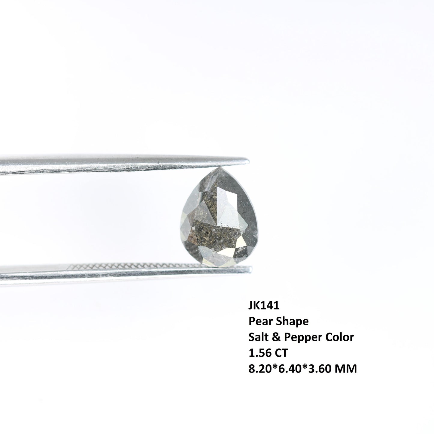 1.56 CT Natural Loose Pear Shape Diamond Salt And Pepper Pear Cut Diamond Natural Loose Black Grey Color Pear Rose Cut Diamond