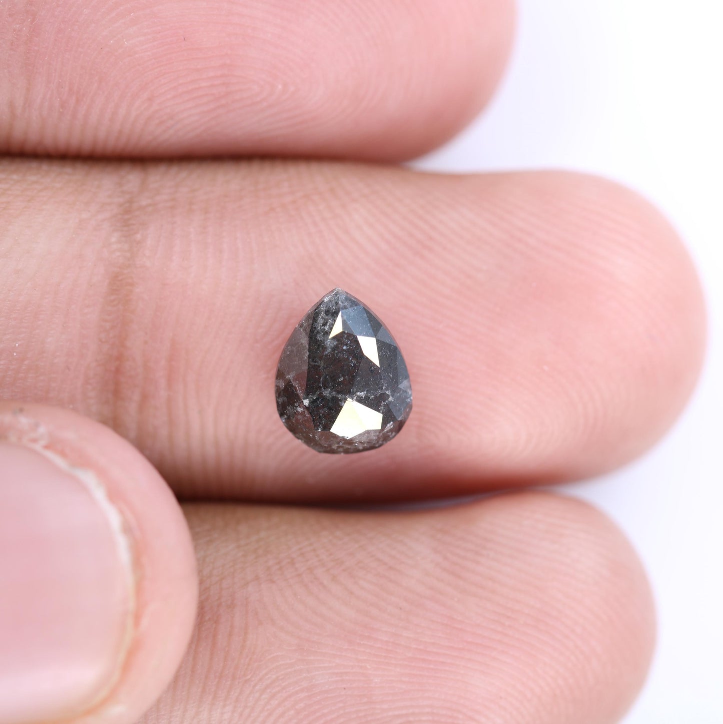 1.56 CT Natural Loose Pear Shape Diamond Salt And Pepper Pear Cut Diamond Natural Loose Black Grey Color Pear Rose Cut Diamond
