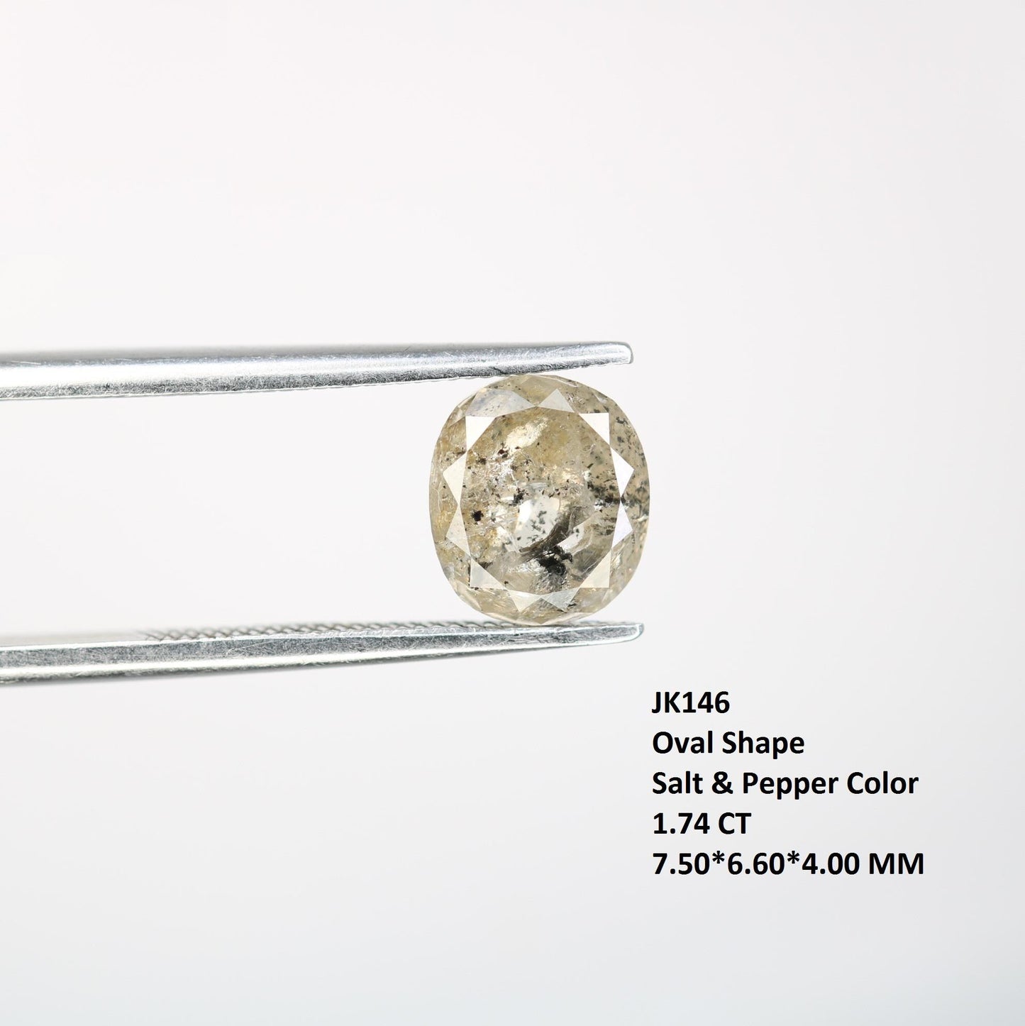 1.74 Carat Natural Salt and Pepper Oval-Shaped Diamond | 7.50x6.60x4.00mm Opaque Loose Gemstone | Unique Oval Cut Diamond