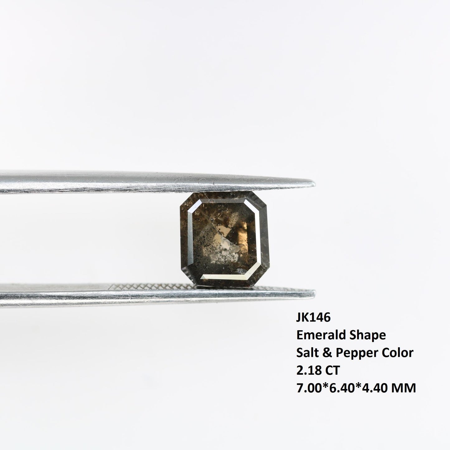 2.18 Carat Natural Salt and Pepper Emerald-Shaped Diamond | 7.00x6.40x4.40mm Opaque Loose Gemstone | Unique Emerald Cut Diamond