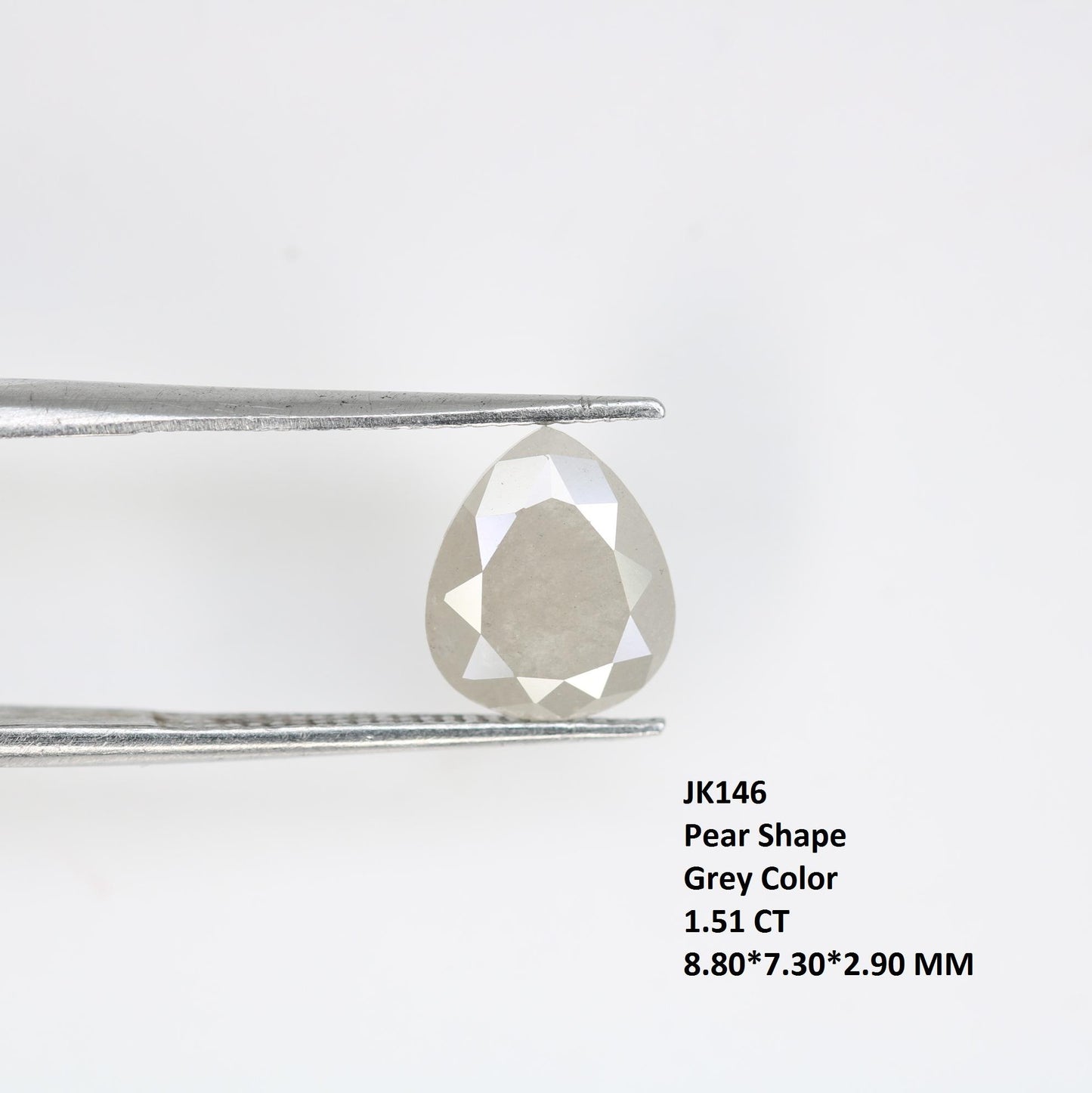 1.51 Carat Natural Grey Pear-Shaped Diamond | 8.80x7.30x2.90mm Opaque Loose Gemstone | Unique Grey Diamond