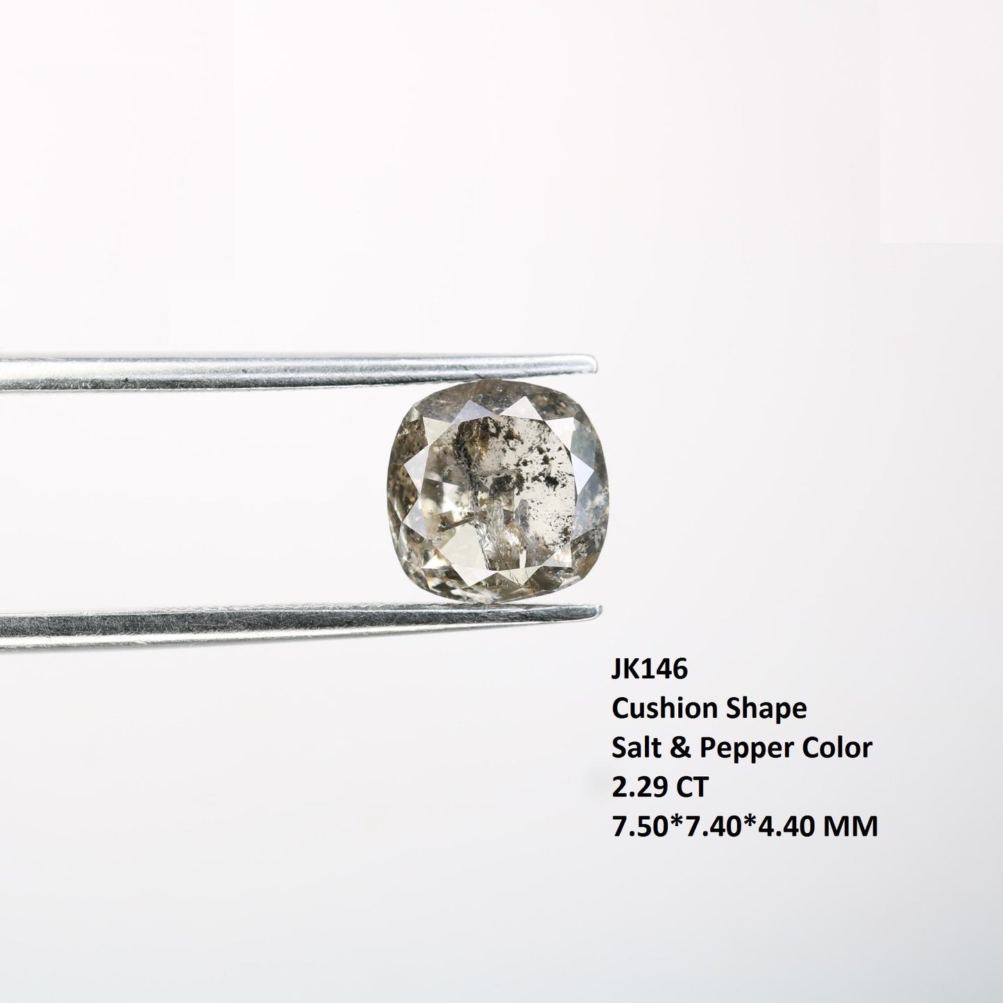 2.29 Carat Natural Salt and Pepper Cushion-Shaped Diamond | 7.50x7.40x4.40mm Opaque Loose Gemstone | Unique Cushion Cut Diamond