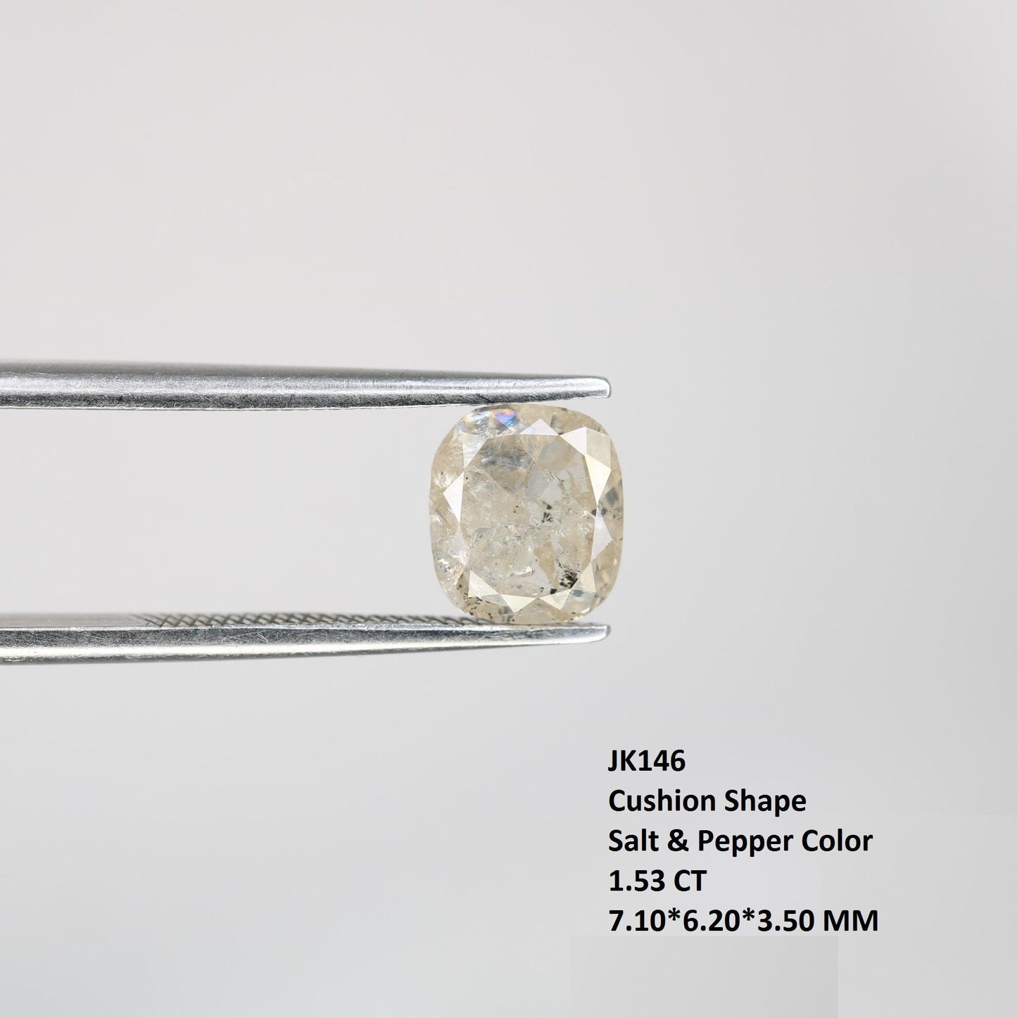 1.53 Carat Natural Salt and Pepper Cushion-Shaped Diamond | 7.10x6.20x3.50mm Opaque Loose Gemstone | Unique Cushion Cut Diamond