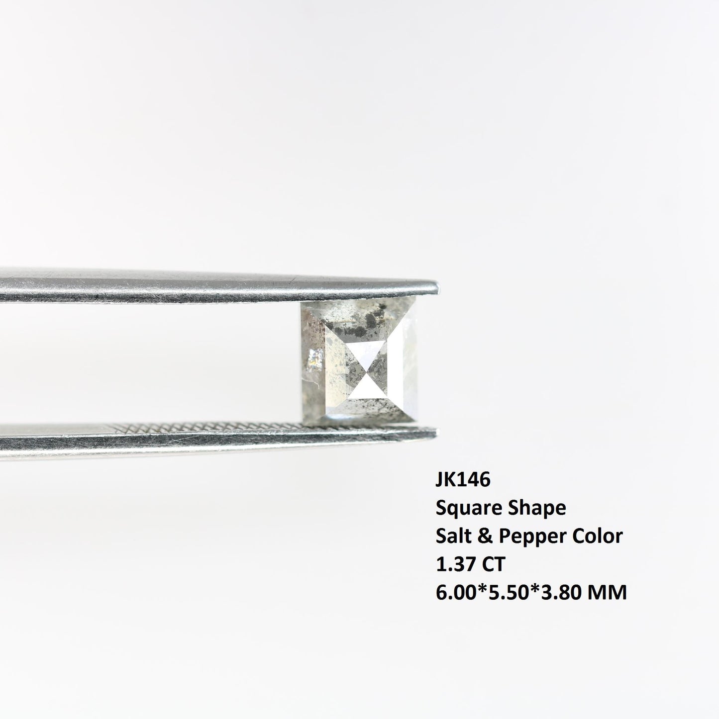 1.37 Carat Natural Salt and Pepper Square-Shaped Diamond | 6.00x5.50x3.80mm Opaque Loose Gemstone | Unique Square Cut Diamond