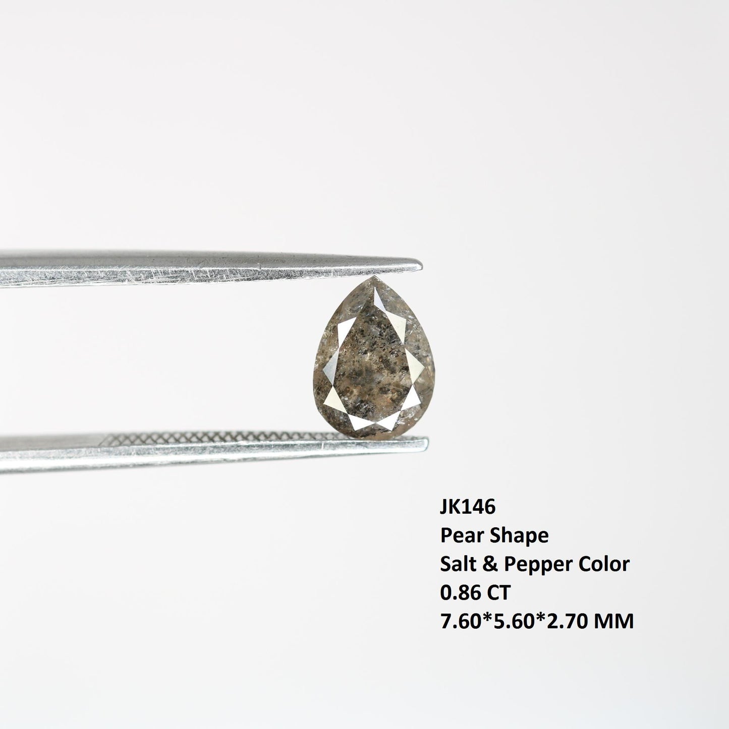 0.86 Carat Natural Salt and Pepper Pear-Shaped Diamond | 7.60x5.60x2.70mm Opaque Loose Gemstone | Unique Pear Cut Diamond