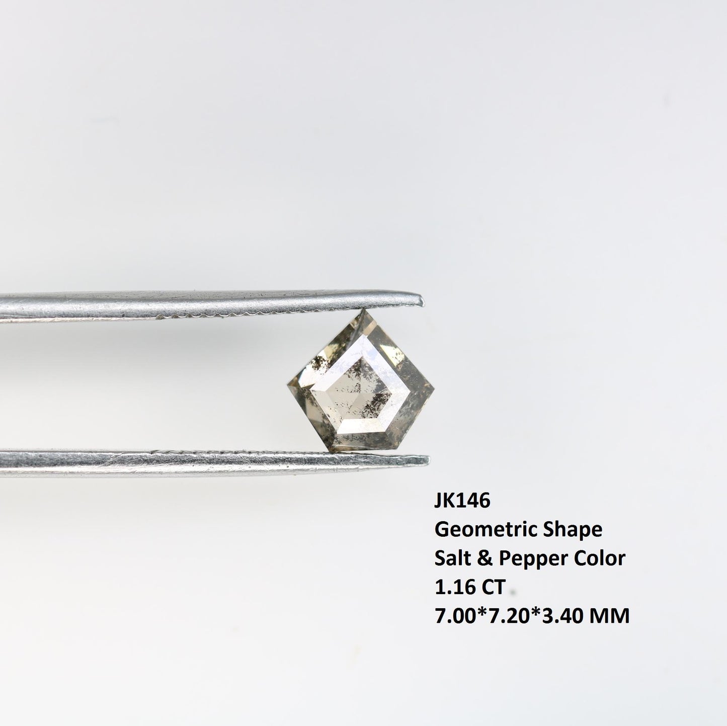 1.16 Carat Natural Salt and Pepper Geometric Diamond | 7.00x7.20x3.40mm Opaque Loose Gemstone | Unique Geometric Cut Diamond