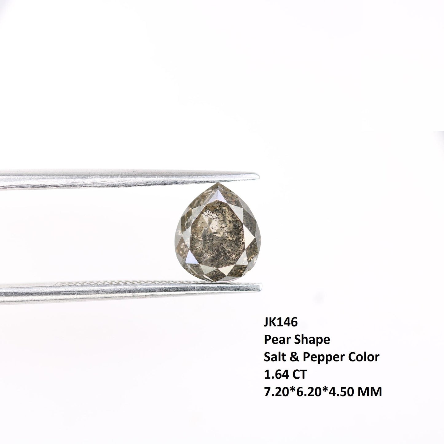 1.64 Carat Natural Salt and Pepper Pear-Shaped Diamond | 7.20x6.20x4.50mm Opaque Loose Gemstone | Unique Pear Cut Diamond