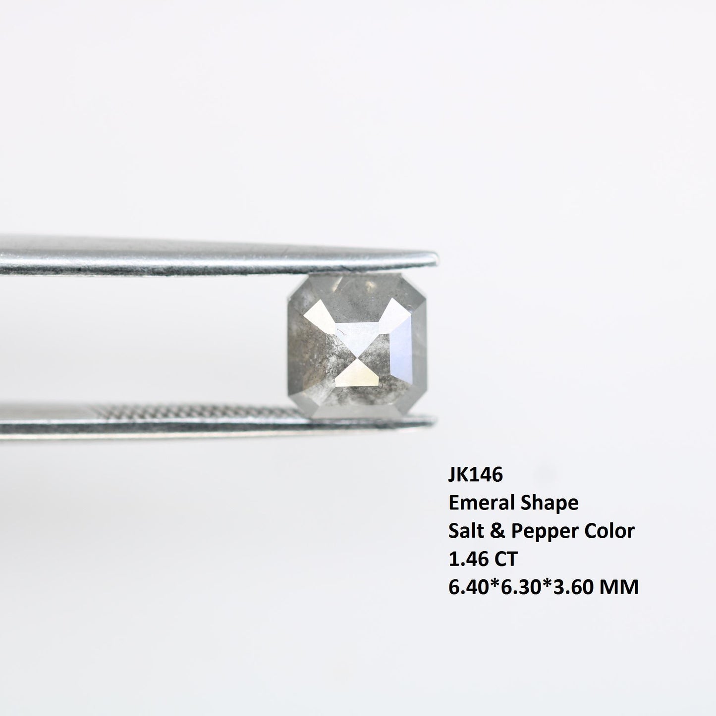 1.46 Carat Natural Salt and Pepper Emerald-Shaped Diamond | 6.40x6.30x3.60mm Opaque Loose Gemstone | Unique Emerald Cut Diamond