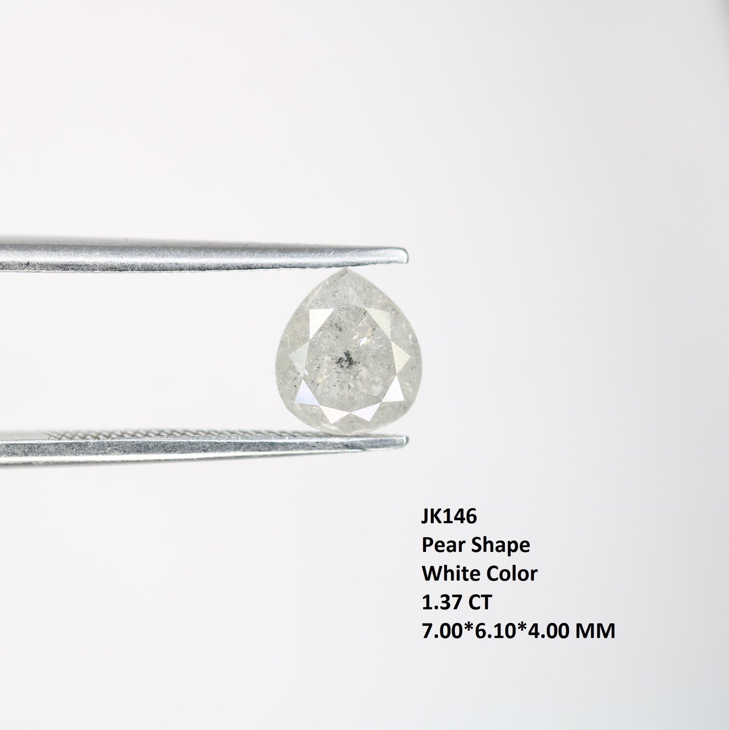 1.37 Carat Natural White Pear-Shaped Diamond | 7.00x6.10x4.00mm Opaque Loose Gemstone | Unique White Diamond