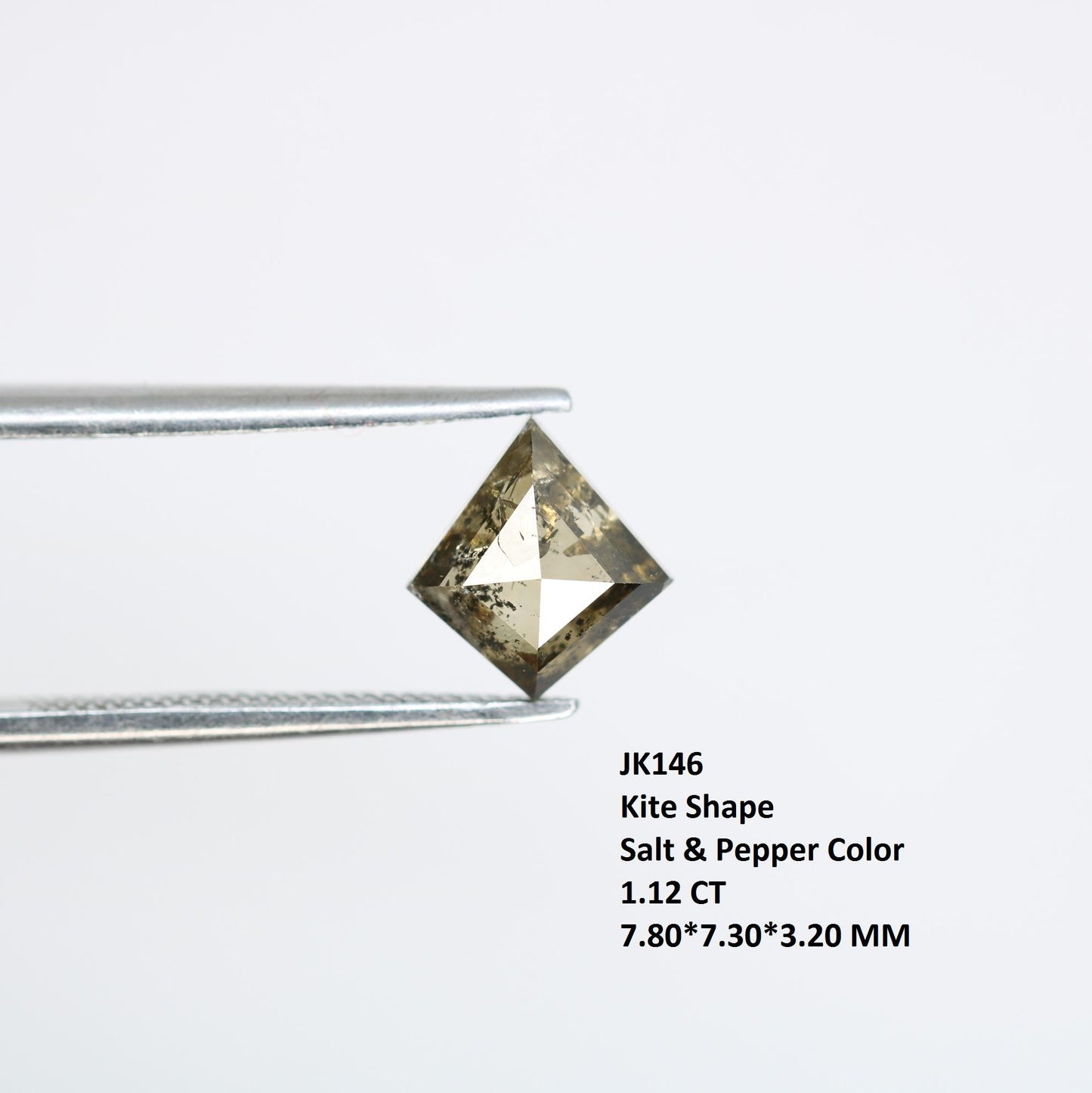1.12 Carat Natural Salt and Pepper Kite-Shaped Diamond | 7.80x7.30x3.20mm Opaque Loose Gemstone | Unique Kite Cut Diamond