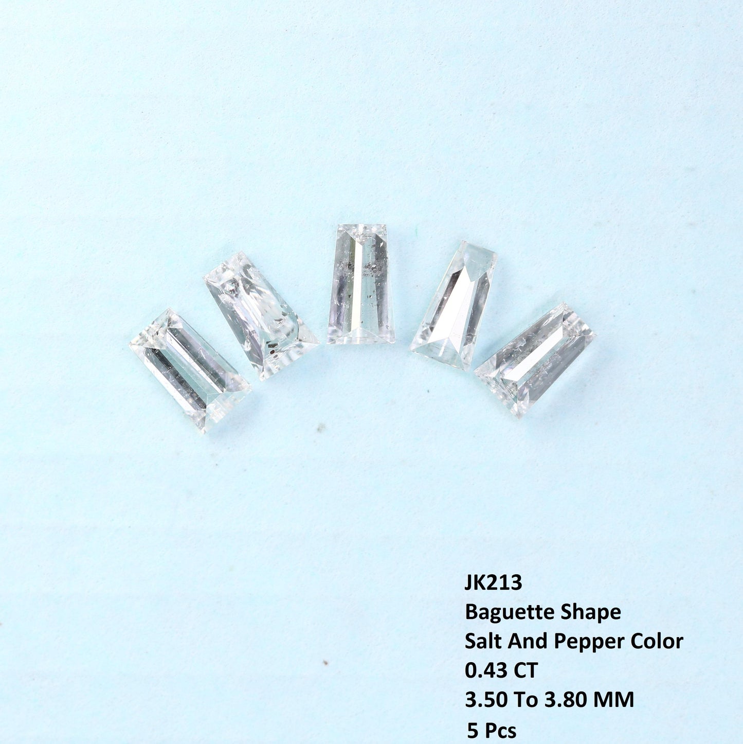 0.43 Carat Salt and Pepper Baguette Diamonds, Set of 5 Real Natural Diamonds, 3.5-3.8mm SI Clarity Loose Stones for Custom Jewelry