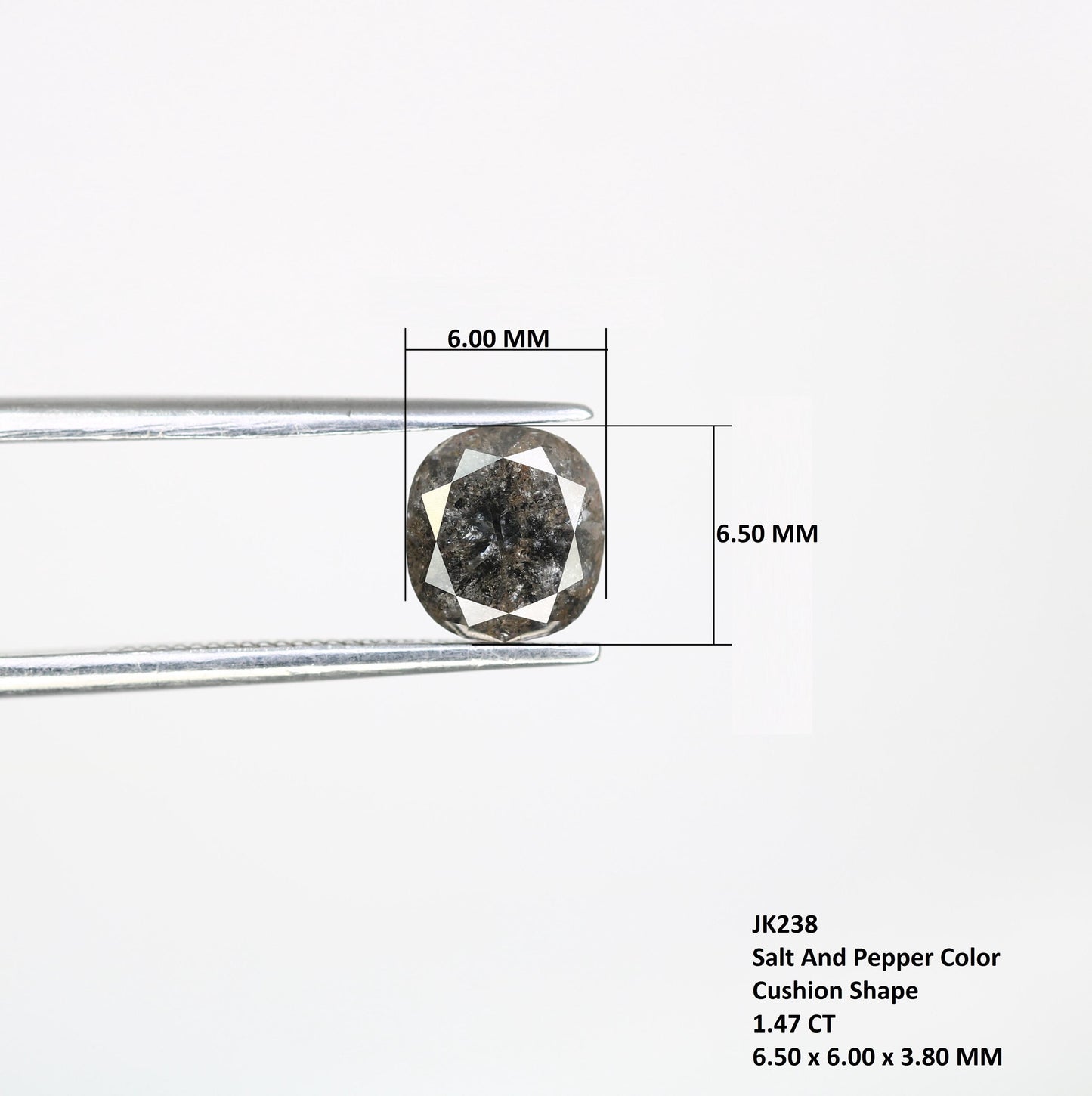 1.47 CT Natural Loose Cushion Shape Diamond Salt And Pepper Cushion Shape Diamond Black Grey Color Cushion Rose Cut Diamond