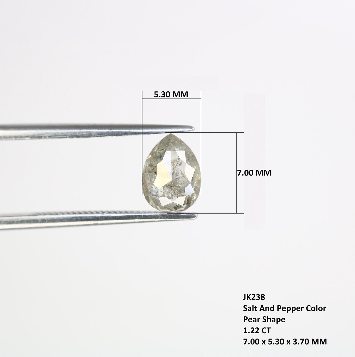 1.22 CT Natural Loose Pear Shape Diamond Salt And Pepper Pear Rose Cut Diamond Black Grey Color Pear Shape Rose Cut Diamond