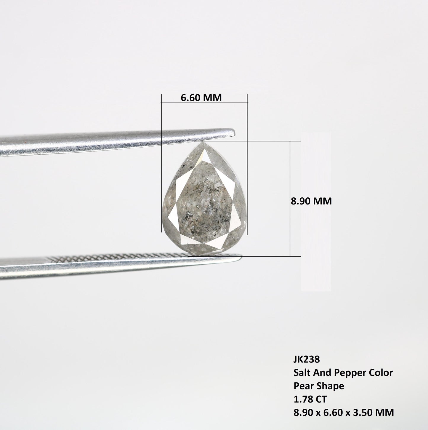 2.71 CT Natural Loose Pear Shape Diamond Salt And Pepper Pear Cut Diamond Natural Black Grey Color Pear Shape Rose Cut Diamond