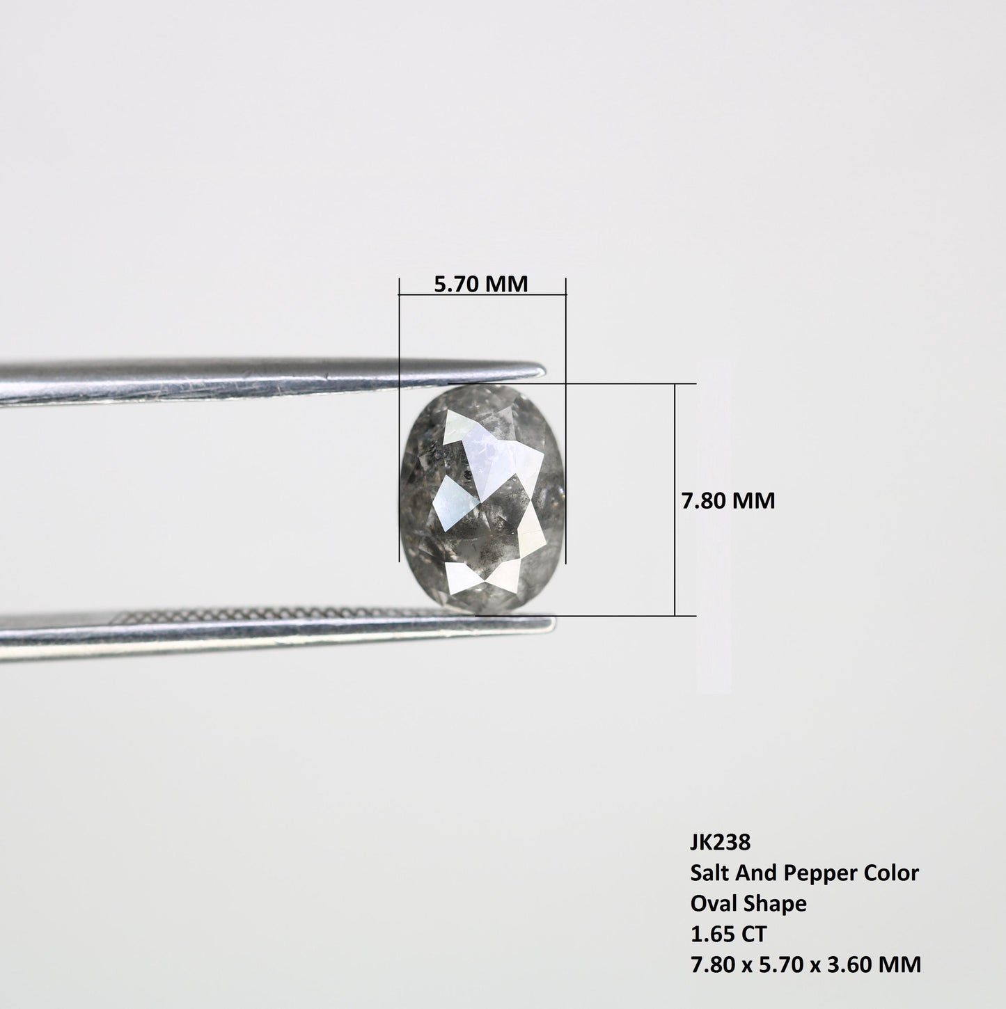 1.65 CT Natural Loose Oval Shape Diamond Salt And Pepper Oval Cut Diamond Natural Black Grey Color Oval Rose Cut Diamond