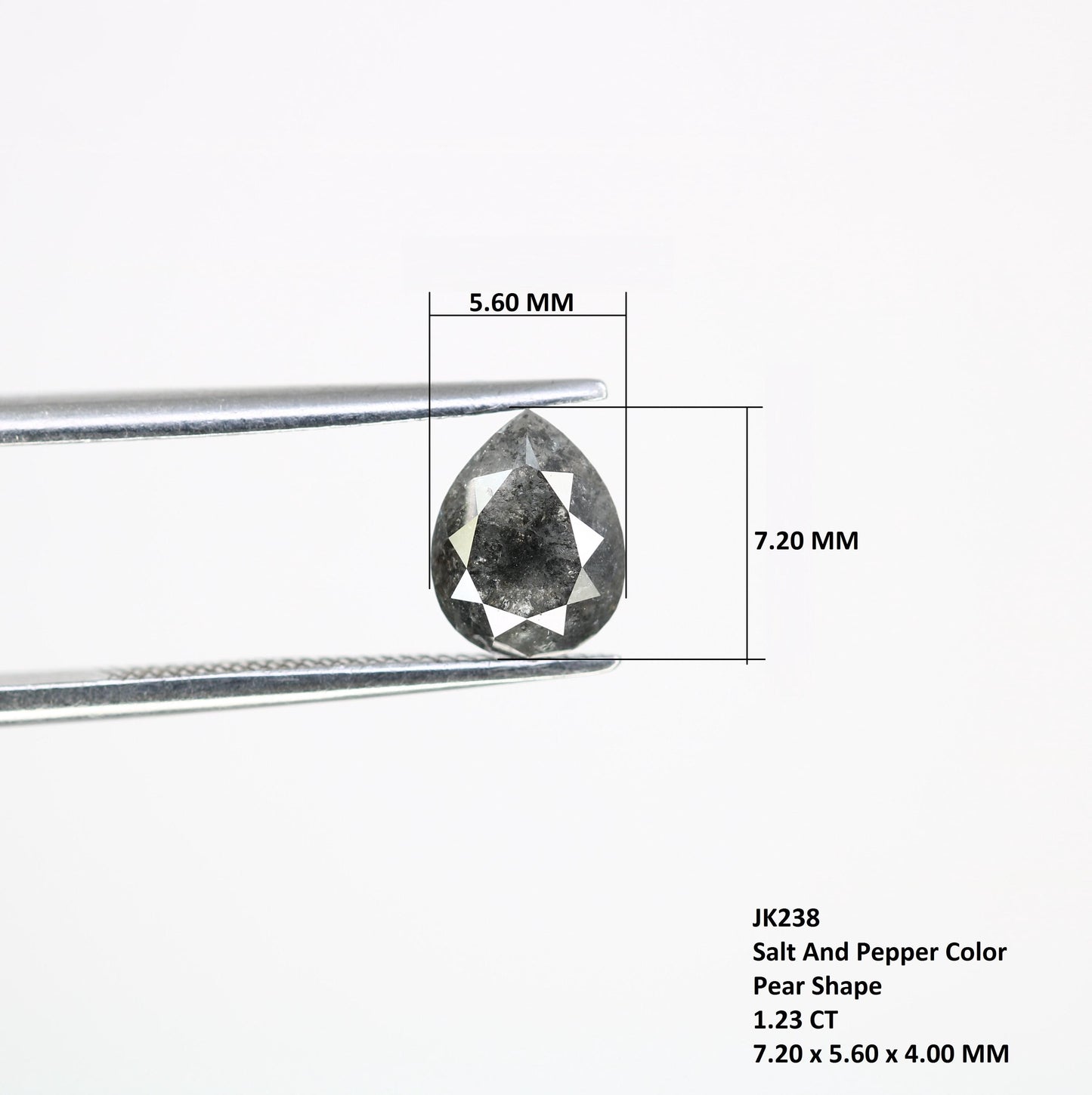 1.23 CT Natural Loose Pear Shape Diamond Salt And Pepper Pear Cut Diamond Natural Loose Black Grey Pear Rose Cut Diamond
