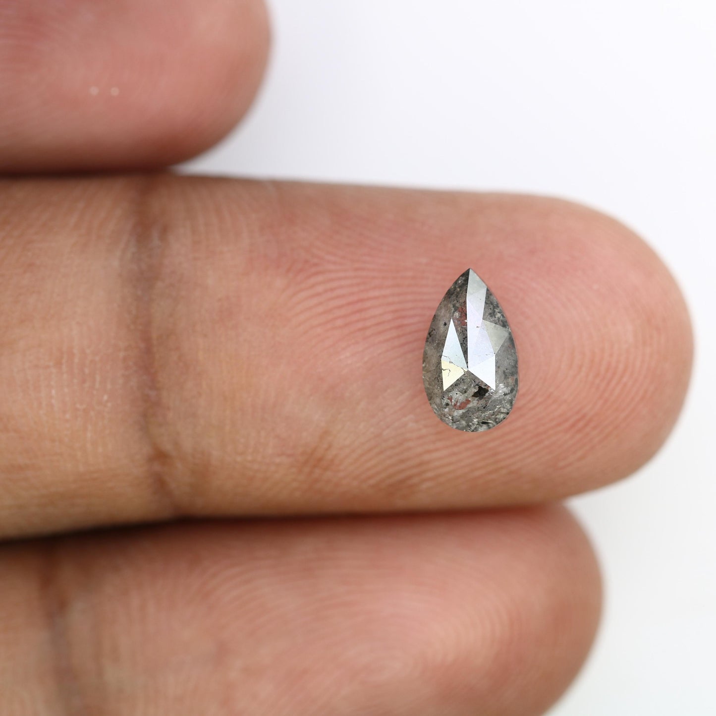 1.29 CT Natural Loose Pear Shape Diamond Salt And Pepper Pear Rose Cut Diamond Black Grey Color Pear Shape Rose Cut Diamond