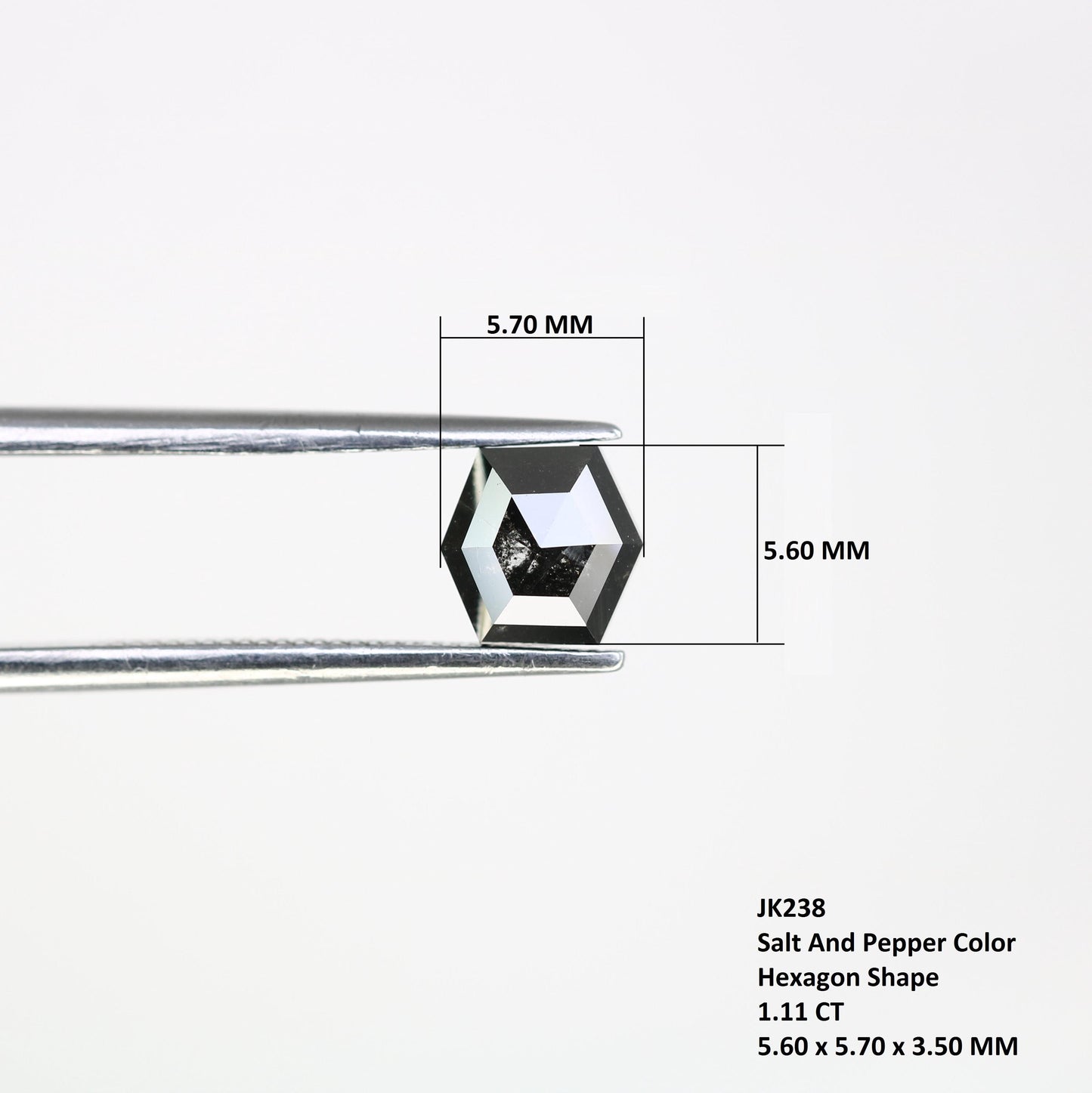 1.11 Carats Salt and Pepper Hexagon-Shaped Loose Diamond | Ethically Sourced Pure Natural Diamond | Unique Natural Diamond for Jewellery