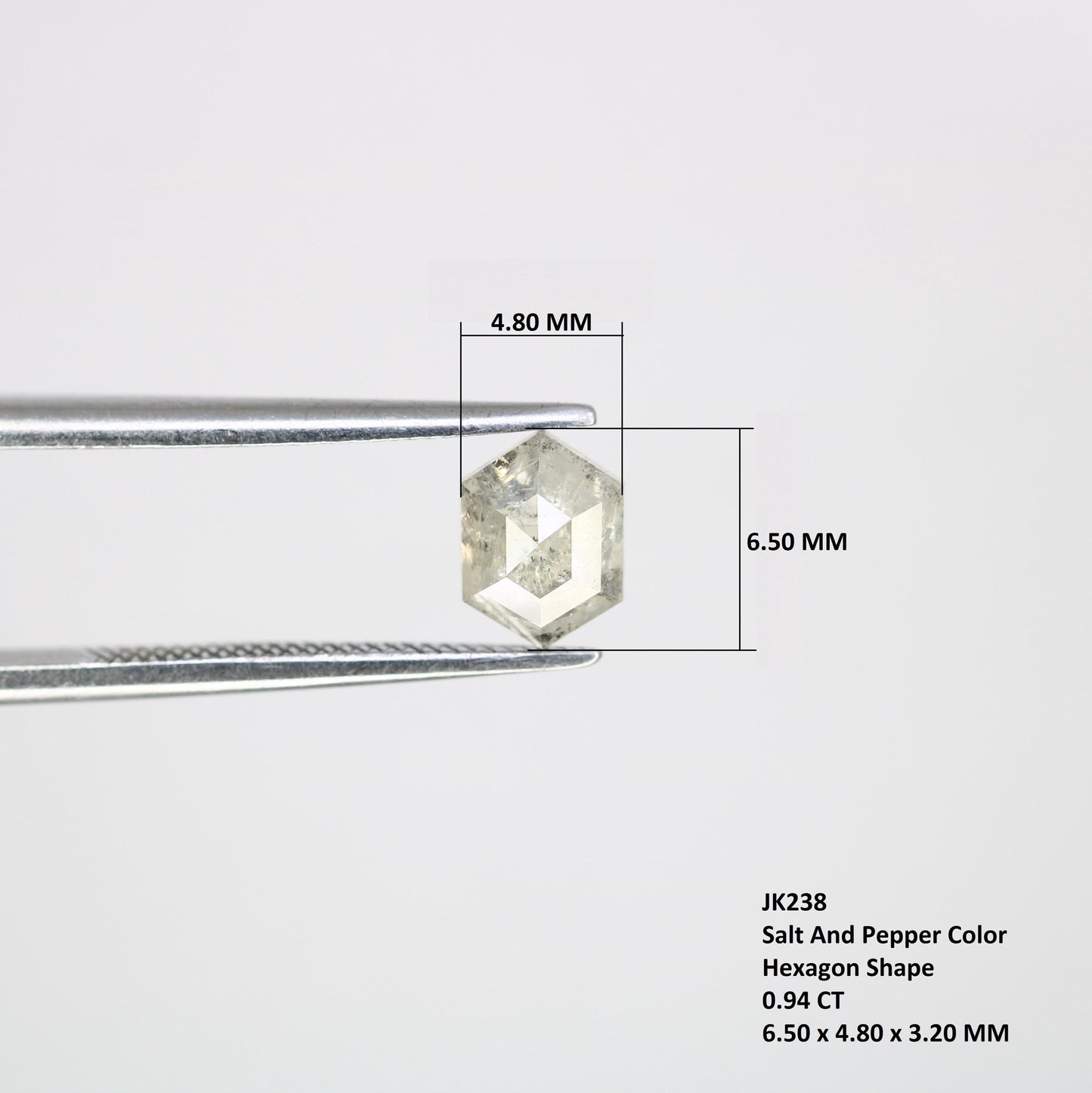 0.94 Carats Natural Loose Hexagon Shape Diamond Salt And Pepper Hexagon Cut Diamond Natural Grey Diamond Hexagon Rose Cut Diamond