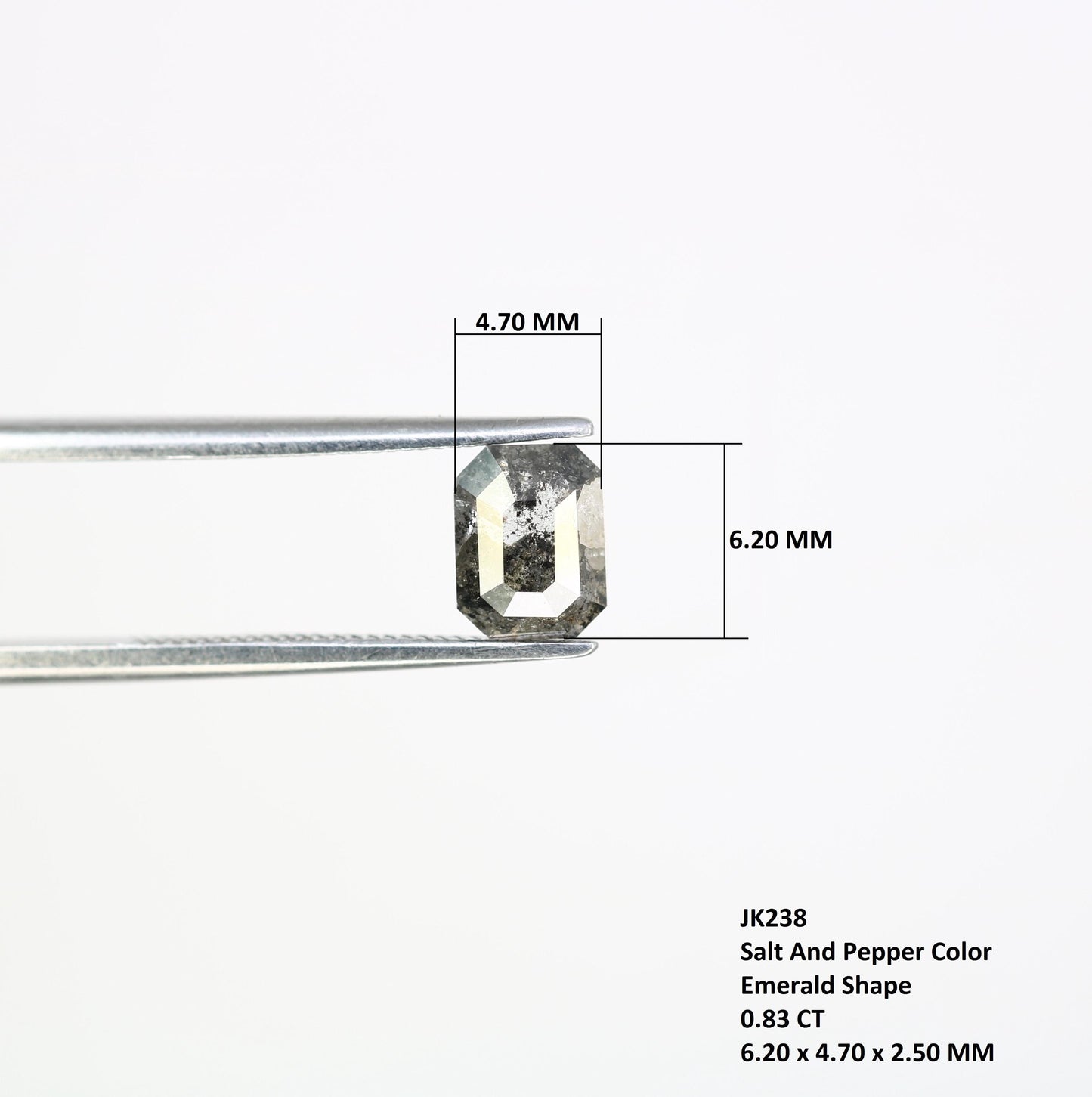 0.83 CT Natural Loose Emerald Shape Diamond Salt And Pepper Emerald Cut Diamond Natural Black Grey Emerald Rose Cut Diamond