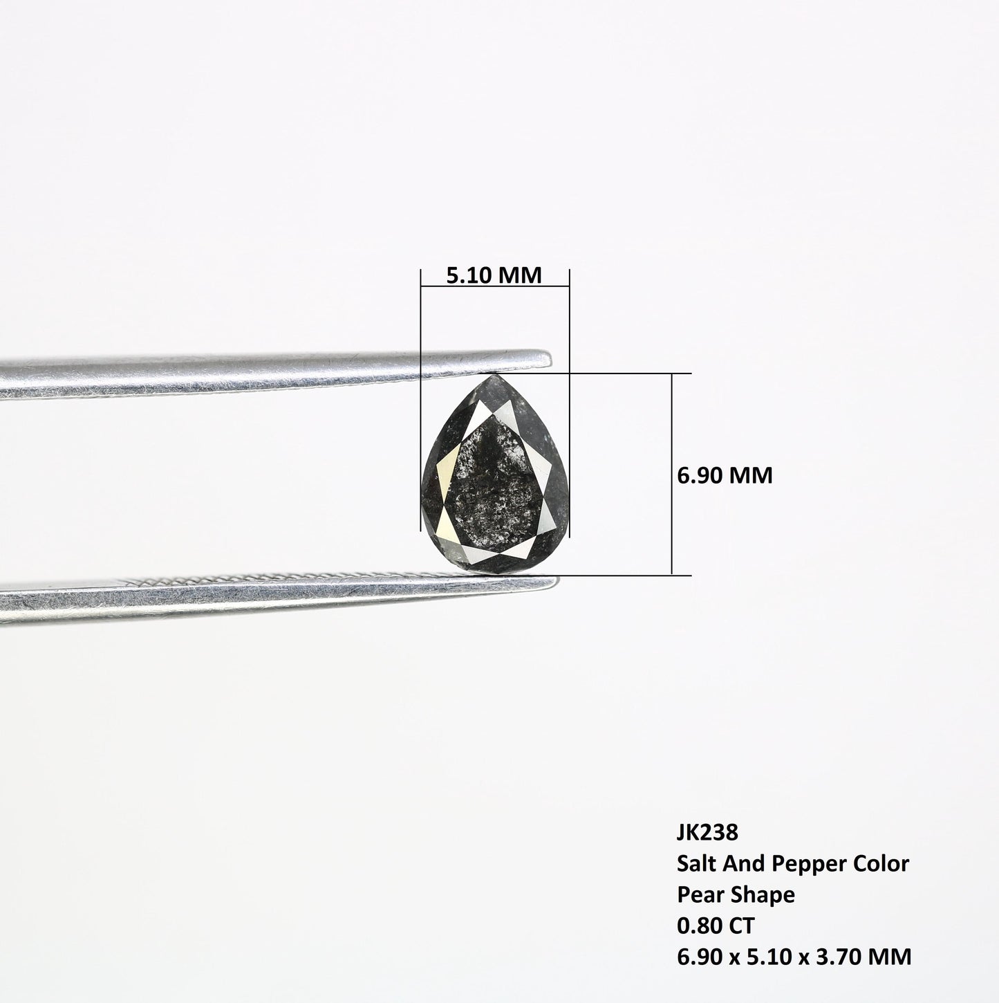 0.80 Carat Natural Loose Pear Shape Diamond Salt And Pepper Pear Cut Diamond Natural Loose Black Grey Color Pear Rose Cut Diamond
