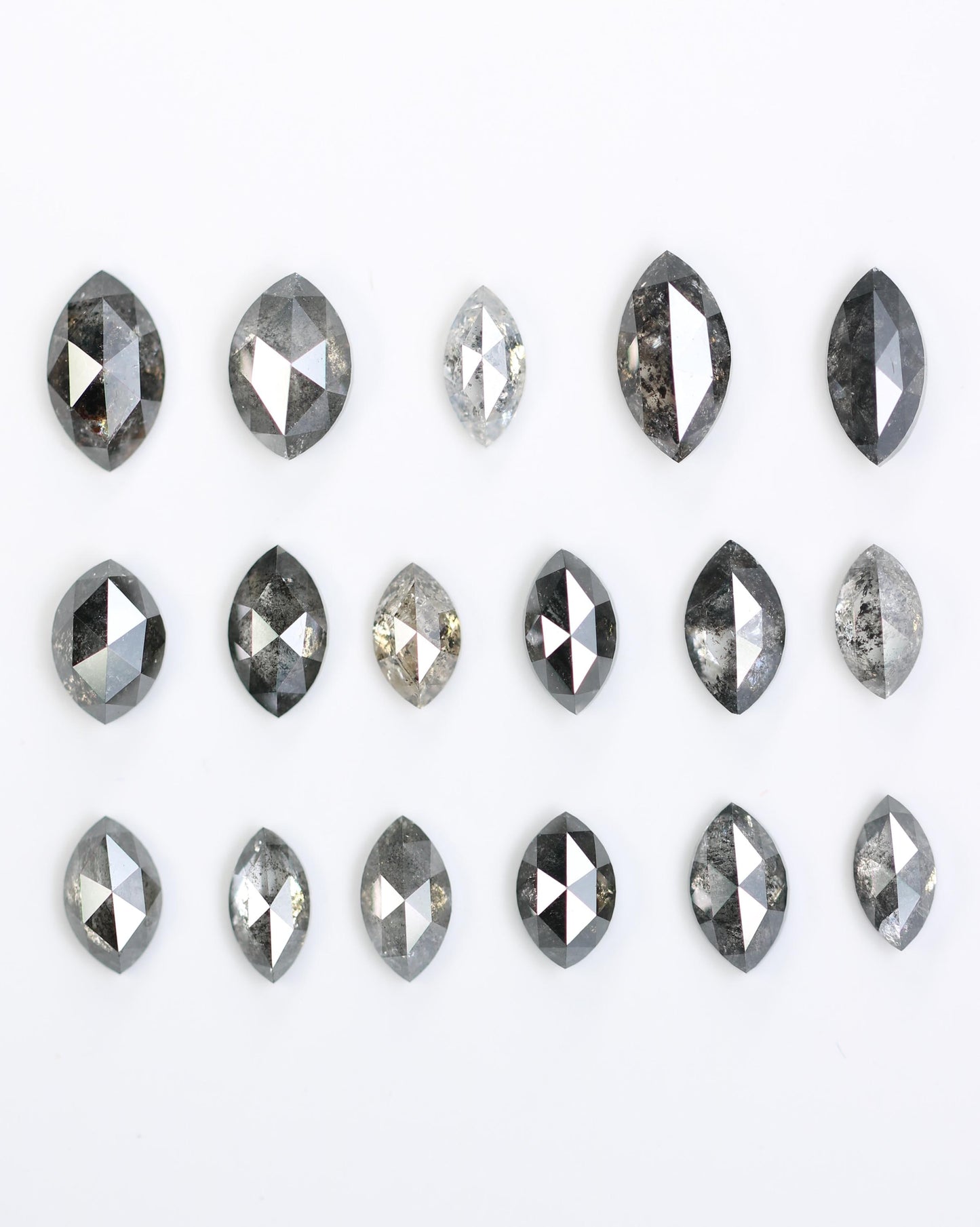 Salt and Pepper Marquise Diamond Mix Lot - Raw and Faceted Gemstones for Unique Engagement Rings, Artisan Jewelry, and Creative Designs