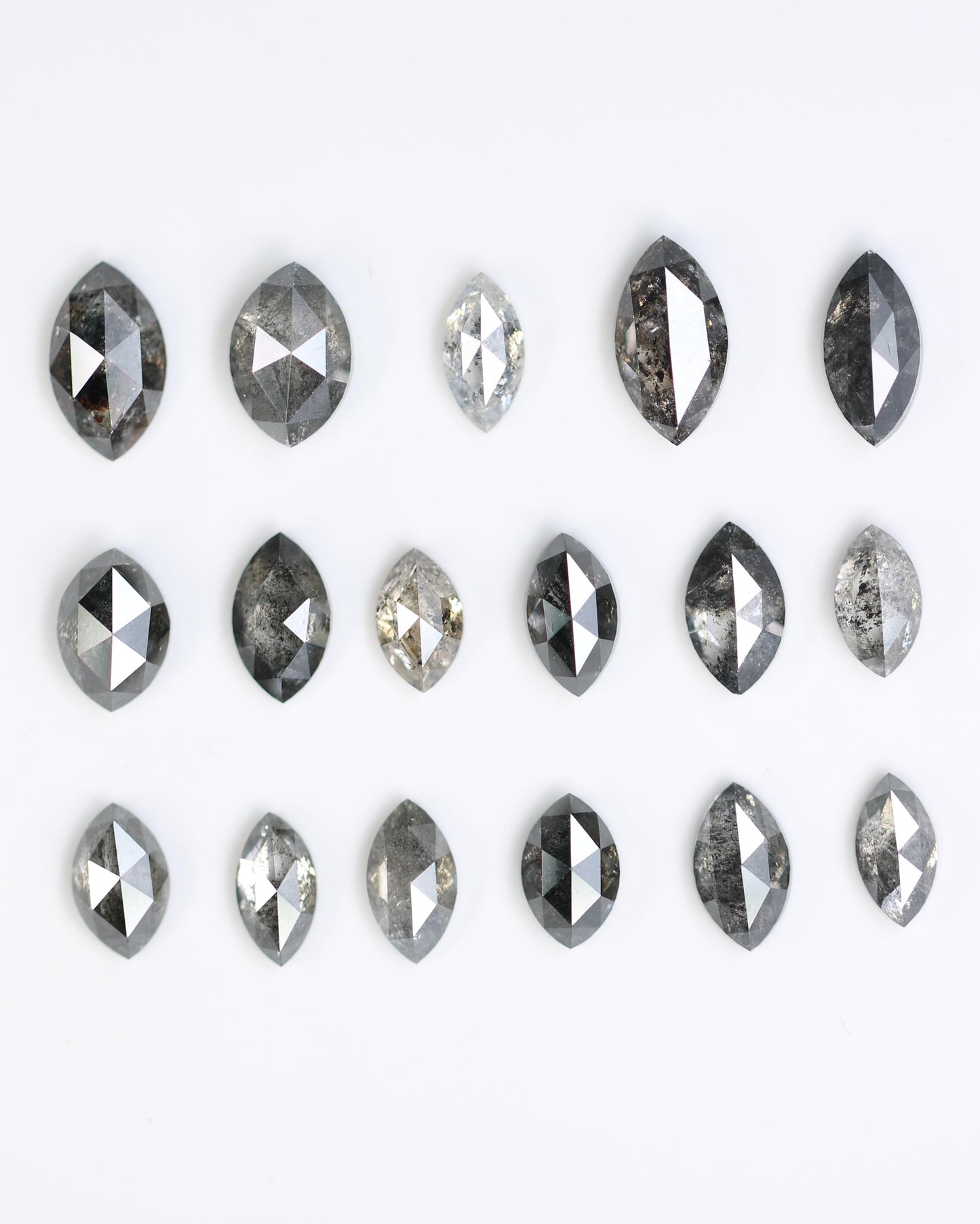 Salt and Pepper Marquise Diamond Mix Lot - Raw and Faceted Gemstones for Unique Engagement Rings, Artisan Jewelry, and Creative Designs