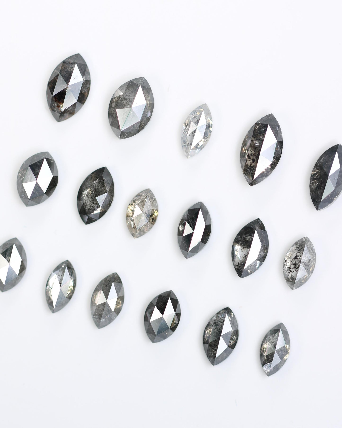 Salt and Pepper Marquise Diamond Mix Lot - Raw and Faceted Gemstones for Unique Engagement Rings, Artisan Jewelry, and Creative Designs