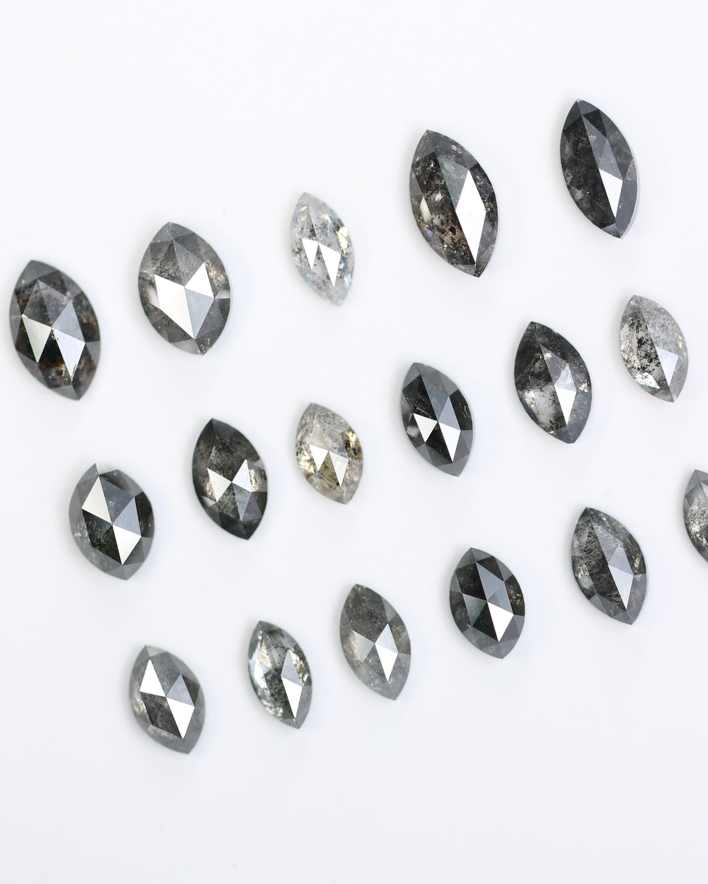 Salt and Pepper Marquise Diamond Mix Lot - Raw and Faceted Gemstones for Unique Engagement Rings, Artisan Jewelry, and Creative Designs