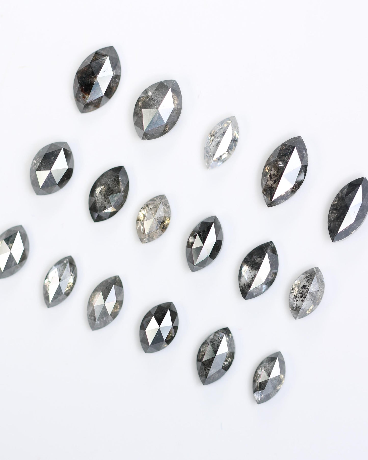 Salt and Pepper Marquise Diamond Mix Lot - Raw and Faceted Gemstones for Unique Engagement Rings, Artisan Jewelry, and Creative Designs
