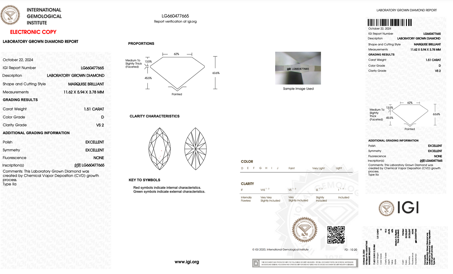 1 CT Marquise Cut Lab Grown Diamond IGI Certified