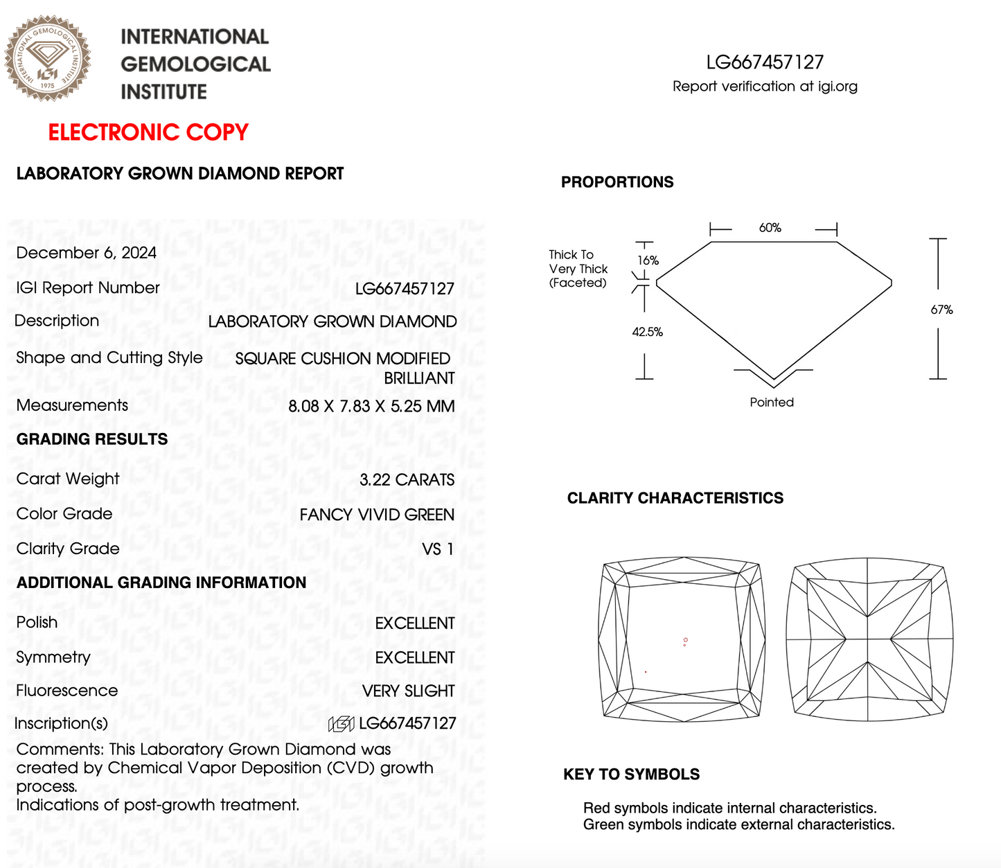 3 Carat Cushion Cut Lab Grown Diamond IGI Certified