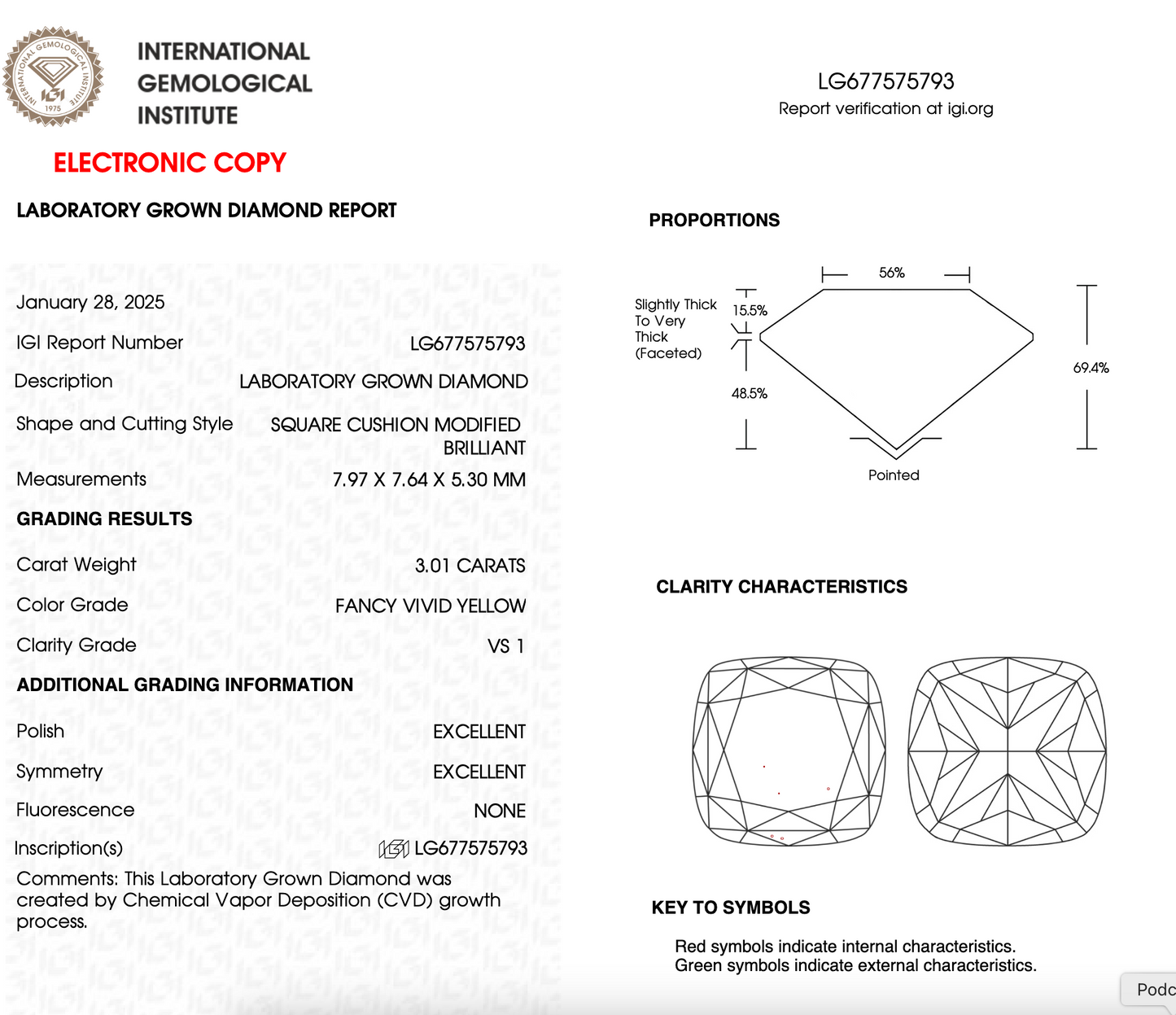 3 Carat Cushion Cut Lab Grown Diamond IGI Certified