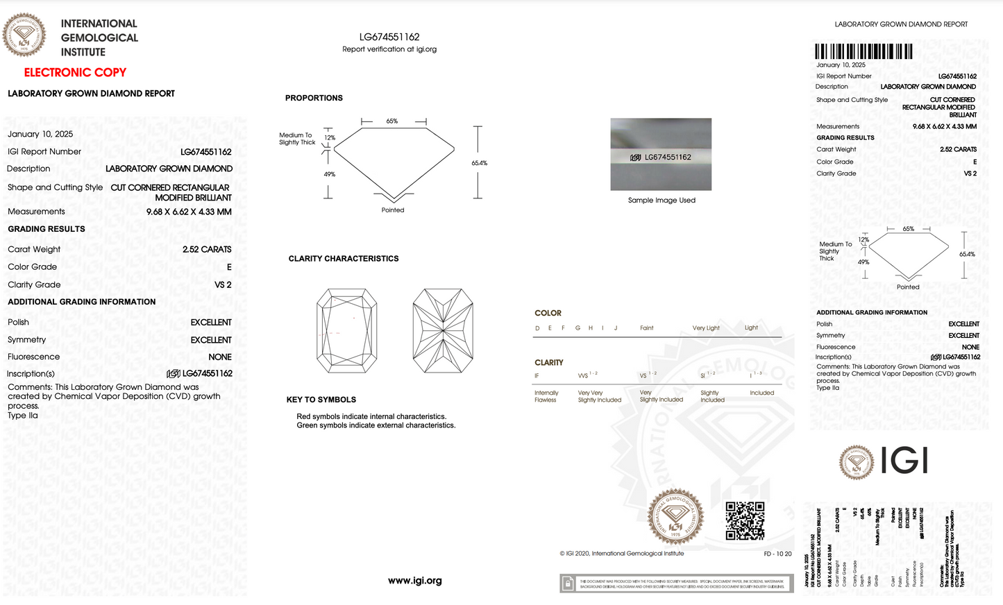 2 CT Radiant Cut Lab Grown Diamond IGI Certified