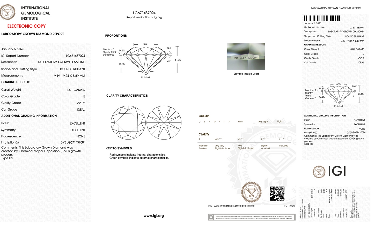 3 CT Round Cut Lab-Grown Diamond IGI Certified