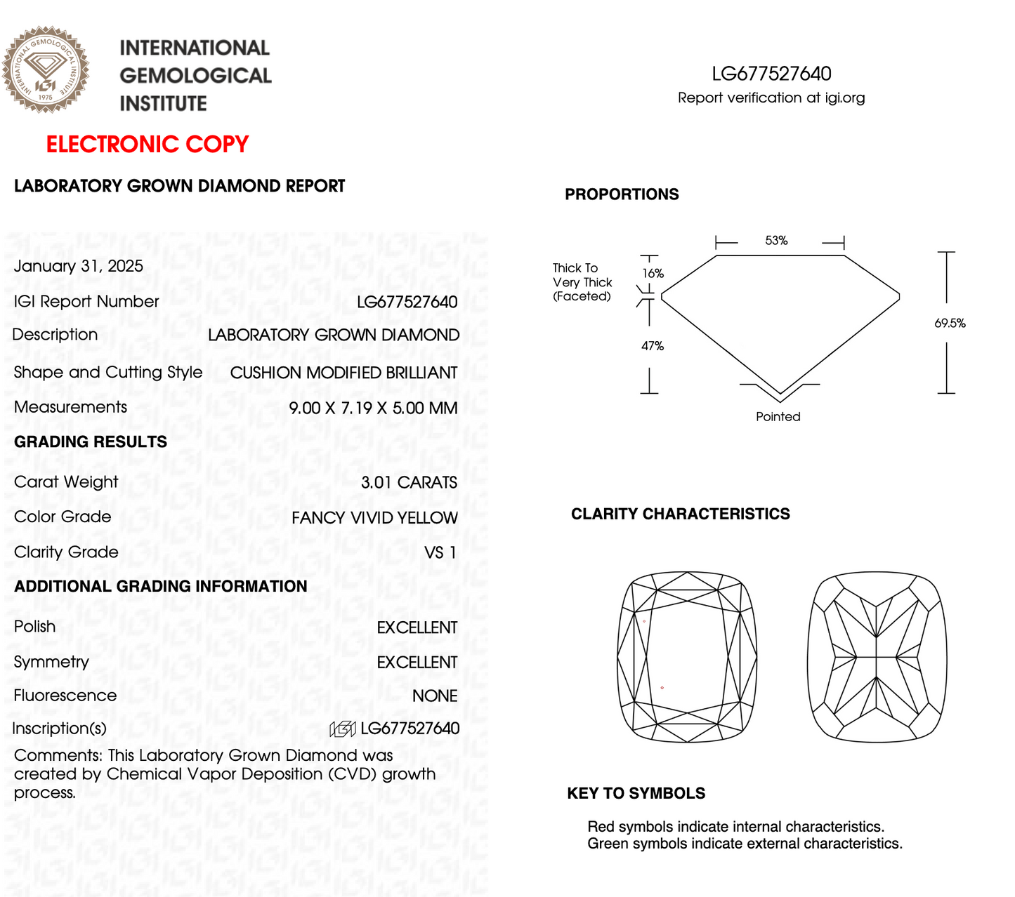 3 Carat Cushion Cut Lab Grown Diamond IGI Certified