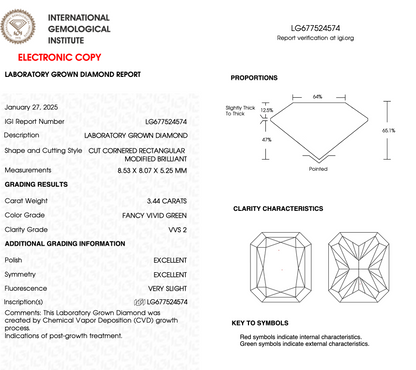 3 CT Radiant Cut Lab Grown Diamond IGI Certified