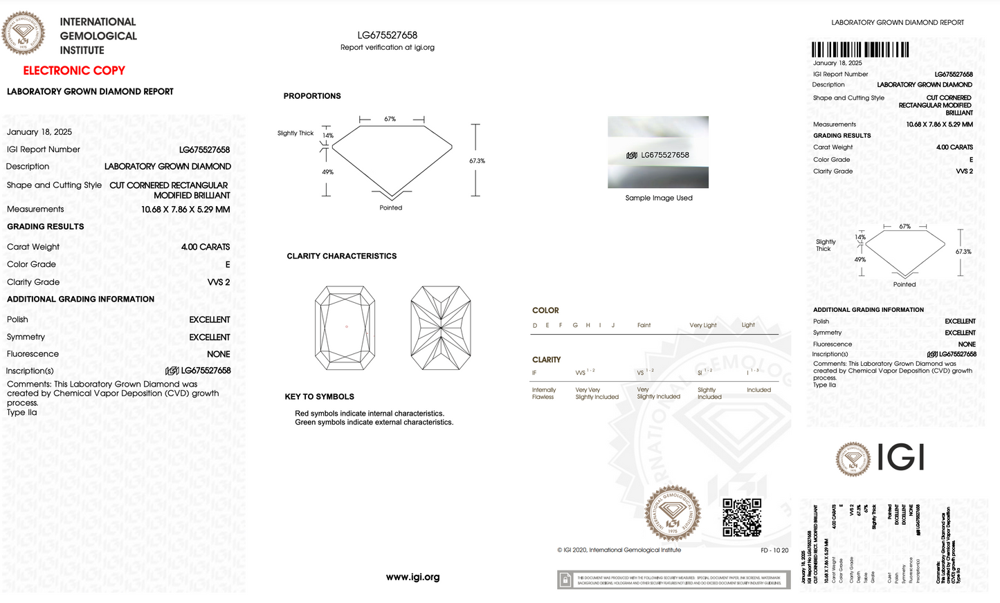 4 CT Radiant Cut Lab Grown Diamond IGI Certified