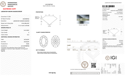 1 CT Oval Cut Lab-Grown Diamond IGI Certified