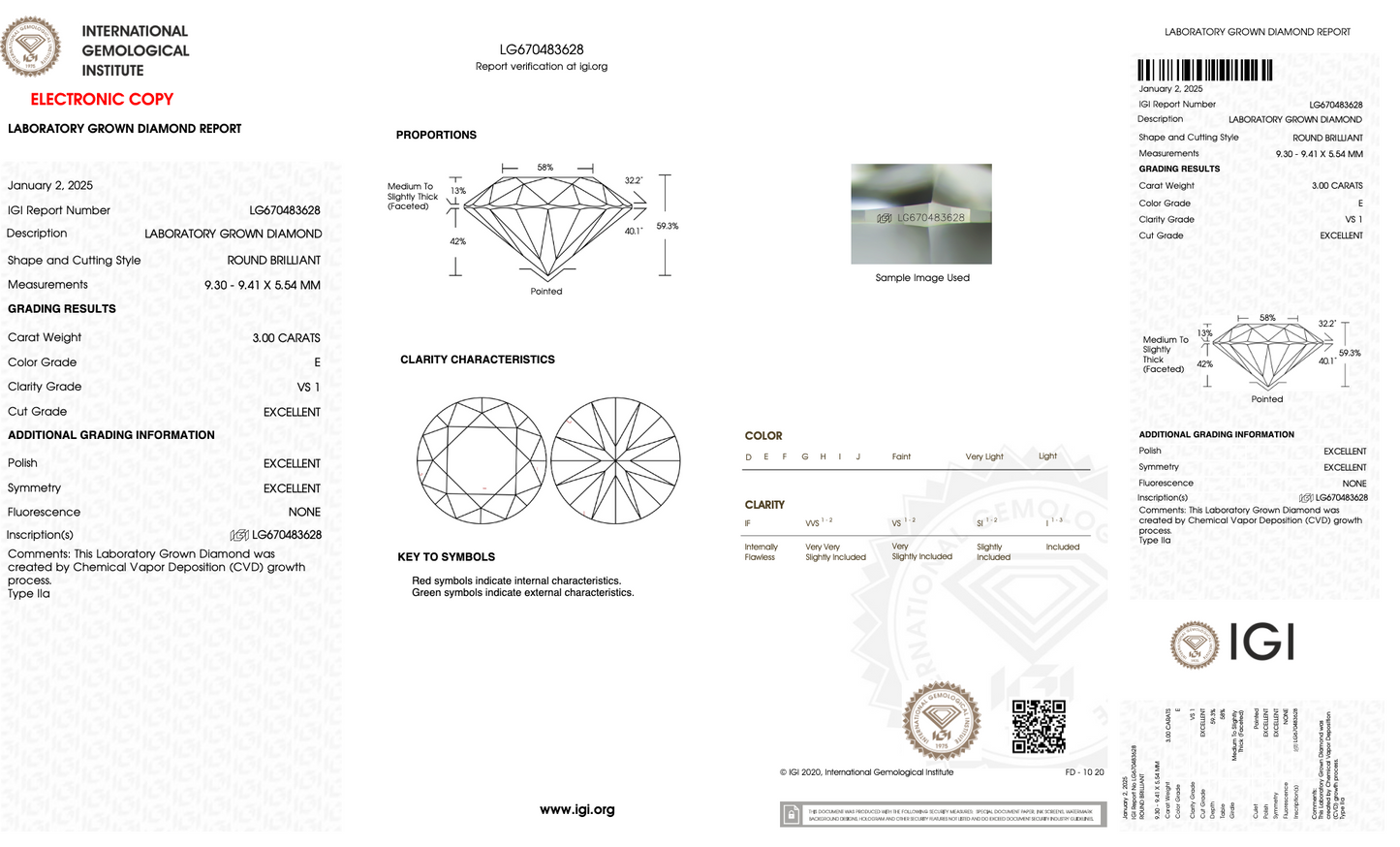 3 CT Round Cut Lab-Grown Diamond IGI Certified