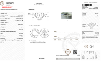3 CT Round Cut Lab-Grown Diamond IGI Certified