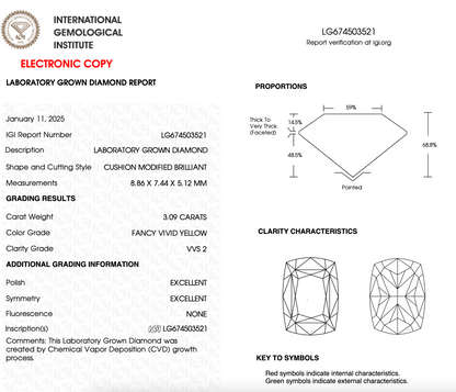 3 Carat Cushion Cut Lab Grown Diamond IGI Certified