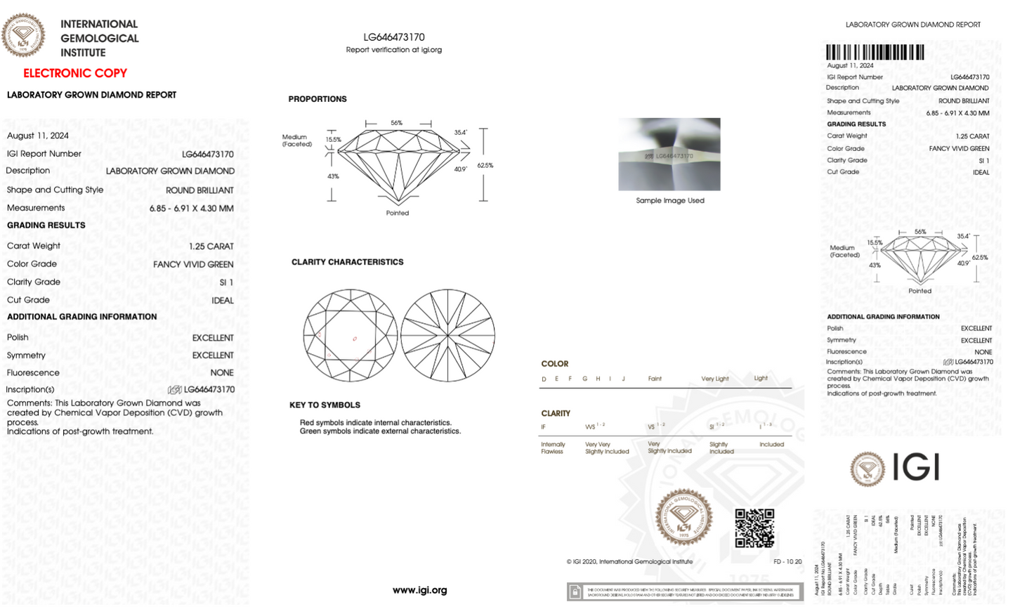 1 CT Fancy Green Lab-Grown Diamond IGI Certified